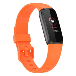 StrapsCo Single Solid Colour Silicone Rubber Watch Band Strap for Fitbit Luxe - Medium-Long - Orange