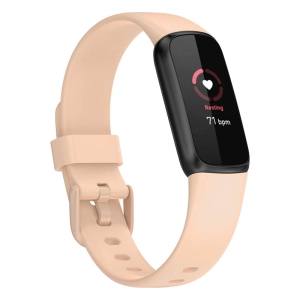 StrapsCo Single Solid Colour Silicone Rubber Watch Band Strap for Fitbit Luxe - Short-Medium - Beige