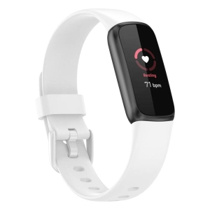 StrapsCo Single Solid Colour Silicone Rubber Watch Band Strap for Fitbit Luxe - Medium-Long - White