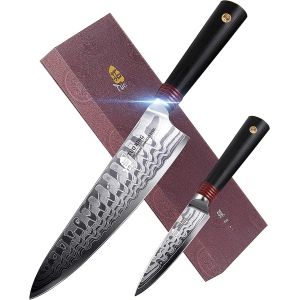 Ensemble de couteaux de cuisine TUO TC0313D en damas, 2 pièces, acier au carbone haut de gamme AUS-10