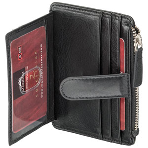 Mancini Equestrian2 RFID Genuine Leather Bi-fold Card Case - Black
