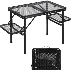 Folding Grill Table, Height Adjustable Aluminum Table with Mesh Desktop, Portable for Outdoor Camping, Picnic, Patio, Dining, BBQ, Party, Black 62 * 41 * 53.5 (L*W*H) CM