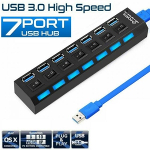 ISTAR USB Hub 3.0 Splitter,7 Port USB Data Hub with Individual On/Off Switches and Lights for Laptop, PC, Computer, Mobile HDD, Flash Drive and More