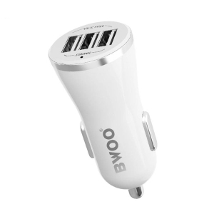 BWOO - Car Charger with 3 USB Ports, DC 12-24V, 5V 3.4A Output, Flame Retardant Shell, White