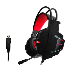 Lenovo HU85 Gaming Headset 40mm Driver HIFI Noise Reduction RGB Led USB Wired Headphones with Mic for PC Laptop Gamer PC, Nintendo Switch