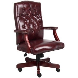 Scranton & Co High Back Faux Leather Tufted Executive Chair in Oxblood
