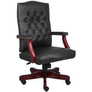 Boss Office Traditional High Back Faux Leather Tufted Executive Chair in Black