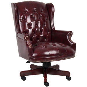 Boss Office Traditional High Back Faux Leather Tufted Executive Chair in Oxblood