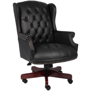 Boss Office Traditional High Back Faux Leather Tufted Executive Chair in Black