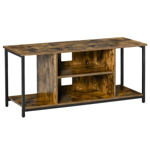 HOMCOM Meuble TV pour Téléviseurs jusqu'à 55 po, Console TV avec Étagères de Rangement Ouvertes, Centre de Divertissement pour Salon, Brun Rustique