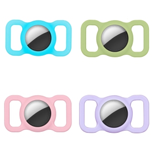 [4 Pack] Silicon AirTag Case Compatible with AirTag 2021, Air Tag Protective Holder for Dog, Cat, Pet Collar Loop Holder, Safety Anti-Lost (Blue/Pink/Purple/Green)