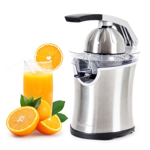 Bariton Stainless Steel Citrus Juicer 160W die-cast aluminum handle ,two transparent cone for orange &lemon…