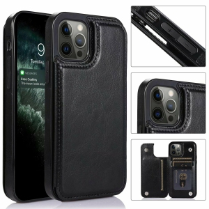 Merlin Leather Flip Wallet Case Card Holder Phone Back Cover for iPhone 13(Black) - Free Shipping
