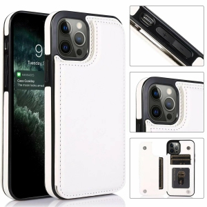 Merlin Leather Flip Wallet Case Card Holder Phone Back Cover for iPhone 13 Pro Max (White) - Free Shipping