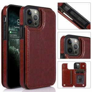Merlin Leather Flip Wallet Case Card Holder Phone Back Cover for iPhone 13 Pro Max (Brown) - Free Shipping