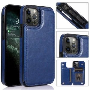 Merlin Leather Flip Wallet Case Card Holder Phone Back Cover for iPhone 13 Pro Max (Blue) - Free Shipping