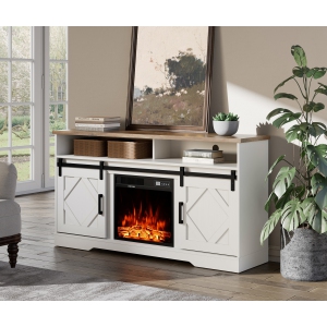 Wampat 2-in-1 Design Fireplace TV Stand for TVs Up to 65 Inch, 2 Heating Mode, 5 Brightness, White