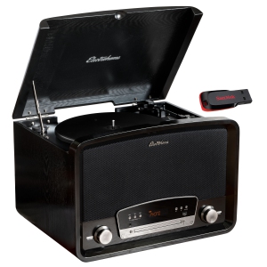 Electrohome Kingston Vintage Vinyl Record Player - Turntable Bluetooth Radio CD Aux USB Vinyl to MP3 with 32GB USB Drive