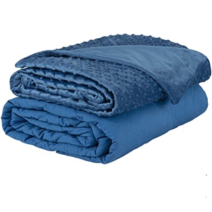 JINAMART Adult Weighted Blanket + Duvet Cover -%100 Cotton with Glass Beads | Heavy Blanket for hot and Cool Sleeping? (Dark Blue, 60"X80" Queen - 15LB)