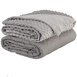JINAMART Adult Weighted Blanket + Duvet Cover -%100 Cotton with Glass Beads | Heavy Blanket for hot and Cool Sleeping? (Light Grey, 60"X80" Queen - 15LB)