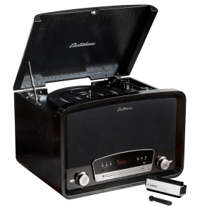 Electrohome Kingston Vintage Vinyl Record Player, Turntable Bluetooth Radio CD Aux USB Vinyl to MP3, Record Cleaning Kit