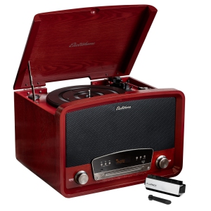 Electrohome Kingston Vintage Vinyl Record Player, Turntable Bluetooth Radio CD Aux USB Vinyl to MP3, Record Cleaning Kit