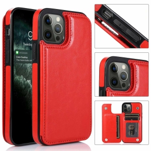 Merlin Leather Flip Wallet Case Card Holder Phone Back Cover for iPhone 13 Pro (Red) - Free Shipping