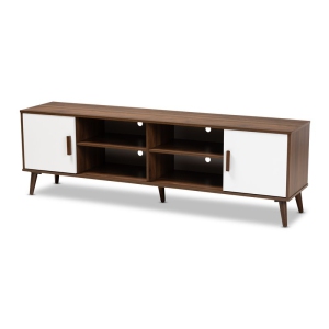 Baxton Studio Quinn Meuble TV en bois à 2 portes en blanc et brun