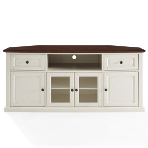 Pemberly Row 60" Corner TV Stand in White and Mahogany