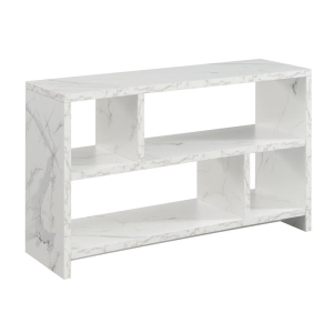 Northfield TV Stand Console with Shelves in White Faux Marble Wood Finish