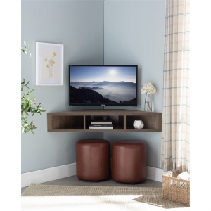 Bowery Hill Corner Wood Floating 42" TV Stand in Walnut Oak