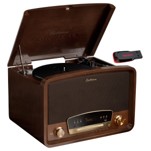 Electrohome Kingston Vintage Vinyl Record Player - Turntable Bluetooth Radio CD Aux USB Vinyl to MP3 with 32GB USB Drive