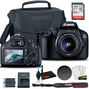 Canon EOS 4000D DSLR Camera with 18-55mm Lens, EOS Bag, 64GB Card, Cleaning Set, and More (International Model)