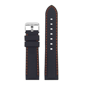 StrapsCo Rubber Strap Band w/ Contrast Stitching for Samsung Galaxy Watch 4 - Black & Orange (Silver Buckle)