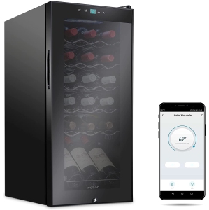 Ivation 18 Bottle Compressor Wine Cooler Refrigerator with Wi-Fi Smart App Control Cooling System | Large Freestanding Wine Cellar Fridge For Red White Champagne or Sparkling, Black Glass Door & Lock