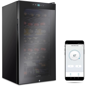 Ivation 28 Bottle Compressor Wine Cooler Refrigerator with Wi-Fi Smart App Control Cooling System | Large Freestanding Wine Cellar Fridge For Red White Champagne or Sparkling, Black Glass Door & Lock