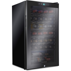 Ivation 34 Bottle Compressor Wine Cooler Refrigerator w/Lock | Large Freestanding Wine Cellar For Red, White, Champagne or Sparkling Wine | 41f-64f Digital Temperature Control Fridge Glass Door Black