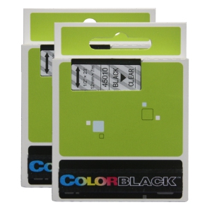 COLORBLACK® 2 Packs of Replacement DYMO D1 Label Maker Tape 1/2" Cassette Refill 45010 / S045720500 Black on Clear