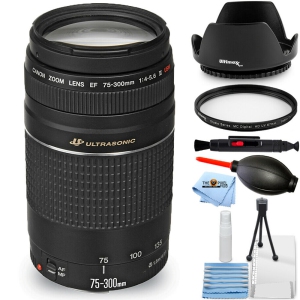 Canon Ef 75 300mm F 4 5 6 Iii Lens Black 6473a003 Essential Bundle Includes Tulip Hood Lens Uv Filter Cleaning Pen Blower Microfiber Cloth And Cleaning Kit Best Buy Canada