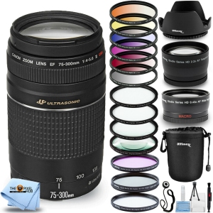 Canon EF 75-300mm f/4-5.6 III Lens (Black) 6473A003 - Ultimate Bundle Includes: 6PC Graduated Color Filter Kit, Macro/Close Up Lenses, Telephoto and Wide Angle Lenses and More