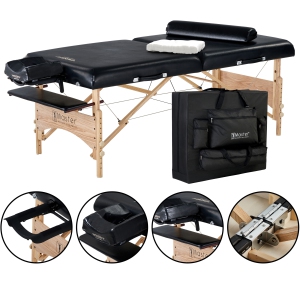 Master Massage Gibraltar 32" Width Olympic LX Portable Massage Table, Black- Extra Wide for Larger Clients- Tattoo Spa Salon Facial Beauty Bed, Lash Tables