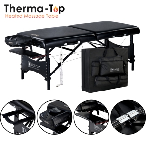 Master Massage 30” Galaxy Therma Top Portable Massage Table for Professional, Adjustable Height Travel Massage Bed, Salon Beauty Spa Tattoo Lash Bed with Accessories (Black)