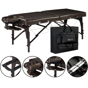 Master Massage Carlyle LX 31 Inch Extra Wide Portable Massage Table, SPA Salon Facial Beauty Bed, Tattoo Lash Bed, 3" Thick of Memory Foam, PU Upholstery (Coffee)