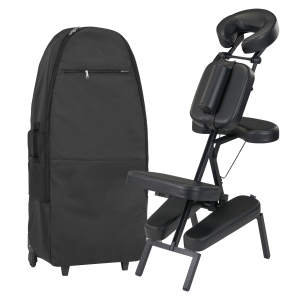 Master Massage Apollo Extra Large Portable Massage Chair – Lightweight Aluminum Tattoo Folding Chair with Enhanced Cushions and Wheeled Carrying Bag – Black