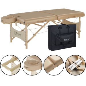 Master Massage 30 Inch Balboa Pro Portable Massage Table Package, Salon Beauty and Lash Bed-Wooden Folding and Foldable Tattoo Table-Cream