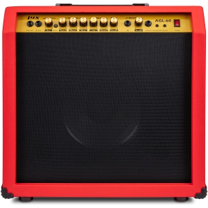 LyxPro 60 Watt Electric Guitar Amplifier | Combo Solid State Studio & Stage Amp with 10” 4-Ohm Speaker, Custom EQ Controls, Drive, Delay, ¼” Passive/Active/Mic Inputs, Aux In & Headphone Jack - Red