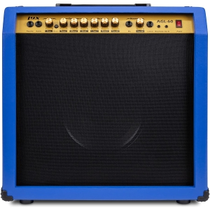 LyxPro 60 Watt Electric Guitar Amplifier | Combo Solid State Studio & Stage Amp with 10” 4-Ohm Speaker, Custom EQ Controls, Drive, Delay, ¼” Passive/Active/Mic Inputs, Aux in & Headphone Jack - Blue