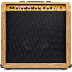 LyxPro 60 Watt Electric Guitar Amplifier | Combo Solid State Studio & Stage Amp with 10” 4-Ohm Speaker, Custom EQ Controls, Drive, Delay, ¼” Passive/Active/Mic Inputs, Aux In & Headphone Jack -Natural