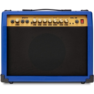 LyxPro 40 Watt Electric Guitar Amplifier | Combo Solid State Studio Amp with 8” 4-Ohm Speaker, Custom EQ Controls, Drive, Delay, ¼” Passive/Active/Microphone Inputs, Aux In & Headphone Jack - Blue