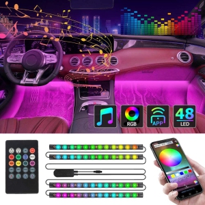 Car Interior Indoor RGB Strip Light with Remote Control and APP Control 48 LEDs - L70XW30XH15mm